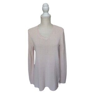 J. McLaughlin Size M Light Pink Cotton Blend Tight Knit V-Neck Sweater